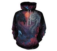 Sudadera Para Mujer Con Capucha, Estampado Dragón De Fuego Montañas Bestias De Fantasía Negro, Sudadera Con Capucha Para Hombre Para Primavera Otoño, Manga Larga Chaqueta Deportiva Con Canguro