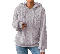 Sudadera para mujer, con capucha, para mujer, con capucha, jacquard, top al aire libre, abrigo otoño, sudadera de color puro, manga larga, tops con cordón de ajuste, abrigo polar Tops liso, gris, L