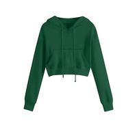 Sudadera para mujer con capucha rosa recortada suéter mujer sudadera con capucha Crop Top Chaqueta de chándal monocolor chaqueta universitaria chaqueta con cordón jersey de punto moderno ligero