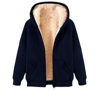 Sudadera para mujer con capucha y cremallera, cómoda, informal, ligera, elegante y suave, de felpa lisa, acolchada, de gran tamaño, chaqueta Teddy de manga larga pesada, Marina militar., XXL