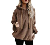 Sudadera para mujer con cuello en V de lana - Sudadera con capucha con cremallera, manga larga, tops cálidas con capucha para otoño e invierno, abrigo cómodo con cordón de ajuste, sudadera térmica