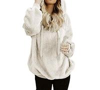 Sudadera para mujer con cuello en V de lana - Sudadera con capucha con cremallera, manga larga, tops cálidas con capucha para otoño e invierno, abrigo cómodo con cordón de ajuste, sudadera térmica