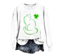 Sudadera para mujer con cuello redondo y estampado de trébol de la suerte, sudadera irlandesa para el día de San Patricio, ropa de fiesta para el día de San Patricio, blanco, XXL