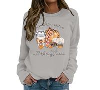 Sudadera para mujer con diseño otoñal - Jersey de manga larga con estampado de calabaza | Parte superior acogedora para la temporada de calabaza, Style_j03 gris, L