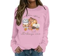 Sudadera para mujer con diseño otoñal - Jersey de manga larga con estampado de calabaza | Parte superior acogedora para la temporada de calabaza, Style_j04 Rosa, L