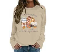 Sudadera para mujer con diseño otoñal - Jersey de manga larga con estampado de calabaza | Parte superior acogedora para la temporada de calabaza, Style_j01 Beige, L