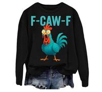 Sudadera para mujer con divertido diseño de gallo y texto - Divertido jersey con base de dibujos animados | Parte superior informal con estampado humorvoller para el tiempo libre, Style_q02 Negro, S