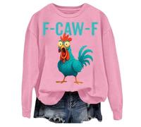 Sudadera para mujer con divertido diseño de gallo y texto - Divertido jersey con base de dibujos animados | Parte superior informal con estampado humorvoller para el tiempo libre, Style_q10 Pink, L
