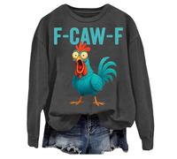 Sudadera para mujer con divertido diseño de gallo y texto - Divertido jersey con base de dibujos animados | Parte superior informal con estampado humorvoller para el tiempo libre, Style_q09 Gris, S