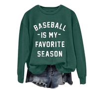 Sudadera para mujer con el texto en inglés "Baseball Is My Favorite Season", cuello redondo, estampado de letras, verde, 3XL