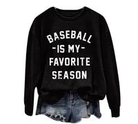 Sudadera para mujer con el texto en inglés "Baseball Is My Favorite Season", cuello redondo, estampado de letras, Negro, S