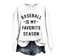 Sudadera para mujer con el texto en inglés "Baseball Is My Favorite Season", cuello redondo, estampado de letras, blanco, L