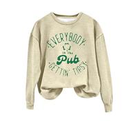 Sudadera para mujer con estampado artístico "Irish Pub", estilo informal, para el día de San Patricio, beige, L