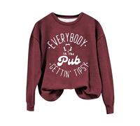 Sudadera para mujer con estampado artístico "Irish Pub", estilo informal, para el día de San Patricio, Vino, XL