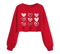 Sudadera para mujer con estampado de corazones de San Valentín, diseño gráfico de amor para mujer, casual, moderno, cuello redondo, manga larga, para citas, ropa de baile, Rojo 1, L