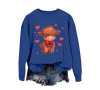 Sudadera para mujer con estampado de vaca country, cuello redondo, manga larga, sin capucha, estilo occidental, suéter Highland Cow Giving Heart Hand Shield Lovely Animal Divertido Chocolate Valentine
