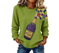 Sudadera para mujer con estampado gráfico de botellas de champán del Reino Unido 2026, de manga larga, suave, cómoda, cuello redondo, elegante, casual, de gran tamaño, para deportes, trajes clásicos