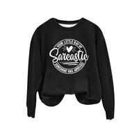 Sudadera para mujer con estampado inglés «Your Little Of Sarcastic Sunshine Has Arrive», cuello redondo, sencilla, retro, sin capucha, lindas sudaderas para mujer, Negro, S
