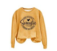 Sudadera para mujer con estampado inglés «Your Little Of Sarcastic Sunshine Has Arrive», cuello redondo, sencilla, retro, sin capucha, lindas sudaderas para mujer, amarillo, XXL
