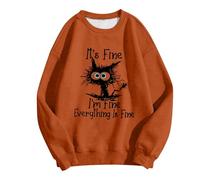 Sudadera para mujer con gato estresado - Divertido jersey con texto «It's Fine, I'm Fine» | Parte superior humorística para la locura diaria, Style_z01 Orange, S