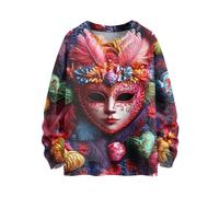 Sudadera para mujer con gráfico del Reino Unido, de gran tamaño, para celebración, festival, máscara, cuello redondo, estampada, casual, manga larga, ajuste holgado, cómoda, a la moda, para carnaval