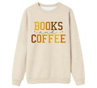 Sudadera para mujer con texto "Books and Coffee" - Jersey de manga larga para lectores | Parte superior acogedora para horas relajadas, Style_h01 Beige, M