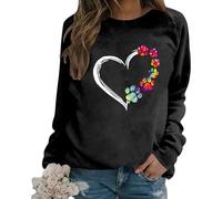 Sudadera para mujer, cuello redondo, día de San Valentín, manga larga, sudadera con capucha con bonito patrón de corazones, suave y cómoda, camiseta de manga larga, ajuste holgado, parte superior
