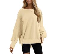Sudadera para mujer Daily Home Outdoor Solid manga larga camiseta con cuello redondo, beige, M