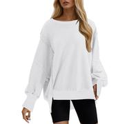 Sudadera para mujer Daily Home Outdoor Solid manga larga camiseta con cuello redondo, Blanco, L