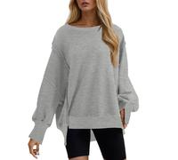 Sudadera para mujer Daily Home Outdoor Solid manga larga camiseta con cuello redondo, gris, XL