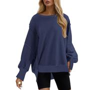 Sudadera para mujer Daily Home Outdoor Solid manga larga camiseta con cuello redondo, marine, XL