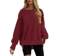 Sudadera para mujer Daily Home Outdoor Solid manga larga camiseta con cuello redondo, Vino, XL