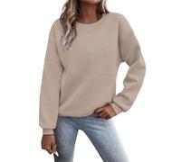 Sudadera para mujer de algodón liso sudadera para mujer, informal, con capucha, talla grande, para otoño e invierno, holgada, deportiva, manga larga, cuello redondo, sudadera sin capucha, caqui, XXL