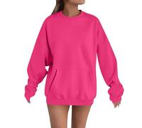 Sudadera para mujer, de gran tamaño, color liso, sin botones, cuello redondo, holgada, casual, con bolsillo, hot pink, XXL