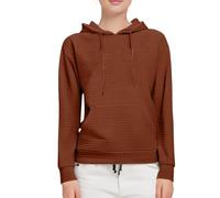 Sudadera para mujer de gran tamaño, de algodón, fina, con capucha, de punto gofre, a cuadros, universitario, monocolor, vintage, chaqueta de senderismo, elegante, cómoda sudadera con capucha, café