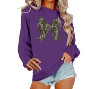 Sudadera para mujer del Reino Unido, sudadera gráfica para mujer, diseño de moda, estampado de lazo, manga larga, casual, holgada, suave, camiseta deportiva de gran tamaño, clásica, Morado (, M