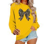 Sudadera para mujer del Reino Unido, sudadera gráfica para mujer, diseño de moda, estampado de lazo, manga larga, casual, holgada, suave, camiseta deportiva de gran tamaño, clásica, amarillo, XL
