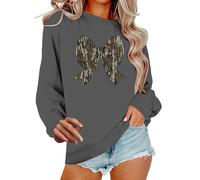 Sudadera para mujer del Reino Unido, sudadera gráfica para mujer, diseño de moda, estampado de lazo, manga larga, casual, holgada, suave, camiseta deportiva de gran tamaño, clásica, gris oscuro, XL