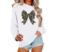 Sudadera para mujer del Reino Unido, sudadera gráfica para mujer, diseño de moda, estampado de lazo, manga larga, casual, holgada, suave, camiseta deportiva de gran tamaño, clásica, blanco, L