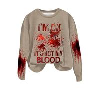 Sudadera para mujer, diseño con texto en inglés "I'm Ok It's Not My Blood", sarcástica para Halloween, humor, camiseta estampada suave, sudadera para mujer, caqui, S