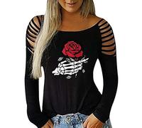 Sudadera para Mujer Moda Halloween Punk Gótico Manga Larga Fuera del Hombro Talla Grande Cuello Redondo Jersey Mujer Otoño Primavera Blusa Tops Tumblr Suéter Mujer Abrigo Deportiva por vpass