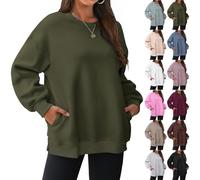 Sudadera para mujer Oversize Long - Sudaderas para mujer sin capucha de algodón, sudadera con bolsillo, holgada, cómoda de alto color liso, tops simples de manga larga, marrón, XL