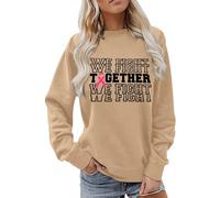 Sudadera para mujer para la educación del cáncer de mama - Jersey con declaración de «We Fight Together Statement and Pink Ribbon» | Top de manga larga para combate conjunto, Style_y03 Marrón, XL