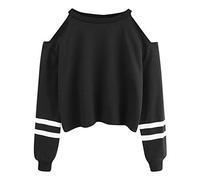 Sudadera para Mujer,riou Sudadera con Capucha Adolescentes Chicas sin Hombro Manga Larga Tops Raya Suéter Jersey Mujer Otoño-Invierno Camiseta Hoodie Pullover