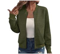 Sudadera para mujer sin capucha - Cardigan para mujer, elegante y elegante, tapas de color liso, con cremallera, manga larga, tops casuales, abrigo de otoño e invierno, blusas simples, sudadera, verde