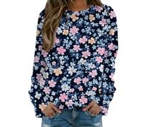 Sudadera para mujer sin capucha con estampado floral, cuello redondo, sudadera con camiseta para mujer, elegante y elegante, sudaderas de primavera, otoño e invierno, manga larga, informal, algodón