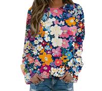 Sudadera para mujer sin capucha con estampado floral, cuello redondo, sudadera con camiseta para mujer, elegante y elegante, sudaderas de primavera, otoño e invierno, manga larga, informal, algodón