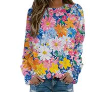 Sudadera para mujer sin capucha con estampado floral, cuello redondo, sudadera con camiseta para mujer, elegante y elegante, sudaderas de primavera, otoño e invierno, manga larga, informal, algodón