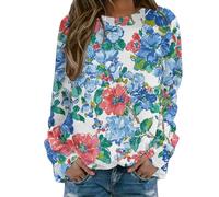 Sudadera para mujer sin capucha con estampado floral, cuello redondo, sudadera con camiseta para mujer, elegante y elegante, sudaderas de primavera, otoño e invierno, manga larga, informal, algodón