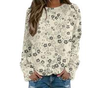 Sudadera para mujer sin capucha con estampado floral, cuello redondo, sudadera con camiseta para mujer, elegante y elegante, sudaderas de primavera, otoño e invierno, manga larga, informal, algodón